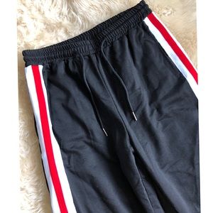 Red and white stripe joggers track pants